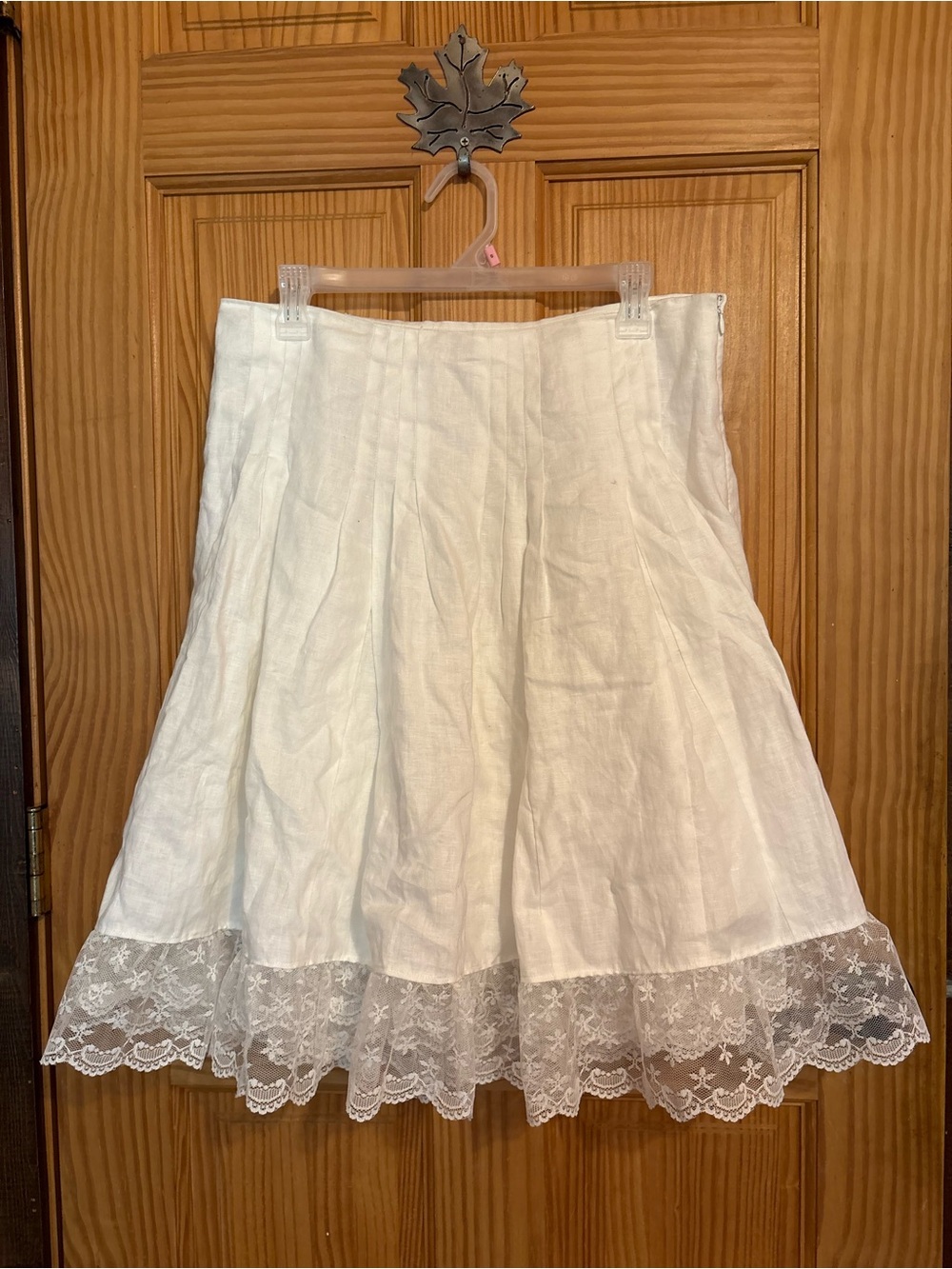 LOFT Skirt Linen Pleated Lace Trim Lined Petite